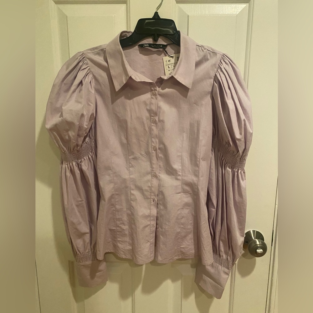 Zara lilac ballon poplin shirt blouse top
